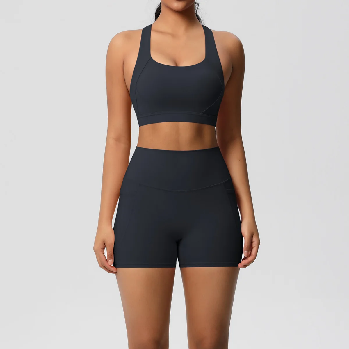 MIML Women’s Sport Bra Pocket Running Fitness Set Yoga Gym Two-Piece Set with Pilates Shorts Set Fitness Workout Womens Clothing